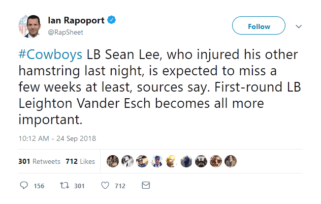 REPORT: Cowboys LB Sean Lee to Miss Games with Hamstring Injury 1