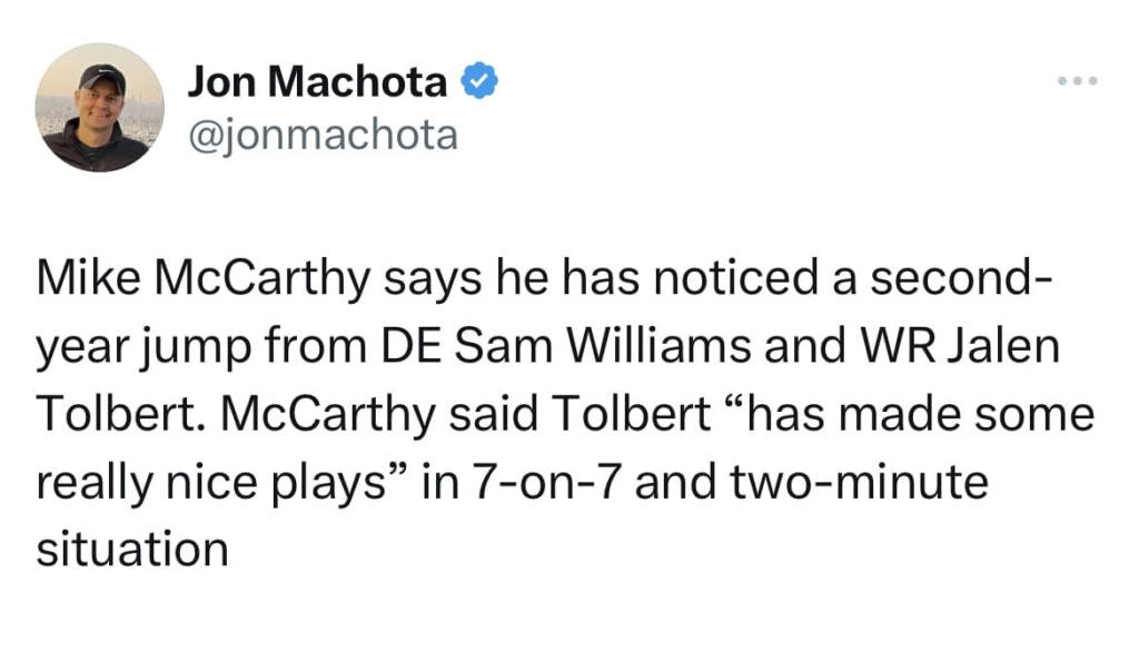 A second-year jump for Tolbert and Williams, Mike McCarthy thinks so
