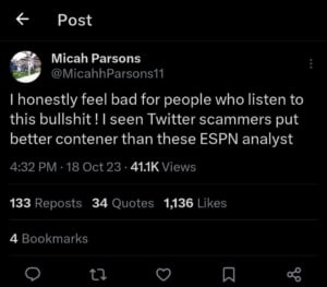 Stephen A Smith doubles down, denies Micah Parsons's request to 'keep that same energy'