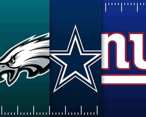 Eagles logo, Cowboys star logo, Giants team logo, Washington Football Team logo, NFL team logos, inside the star, Dallas Cowboys, Philadelphia Eagles, New York Giants, Washington Commanders, NFL team branding, football team insignias, NFL team graphics, American football logos, NFL franchise logos.