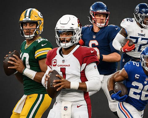 Elite football players from the Green Bay Packers, Arizona Cardinals, New York Giants, Tennessee Titans, and Detroit Lions in action during NFL training or game day.