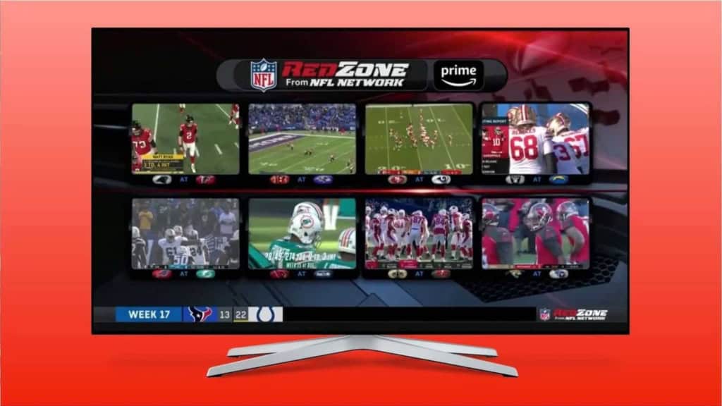 Live NFL football game streaming on a TV screen displaying multiple match highlights and scores, promoting Inside The Star sports coverage.